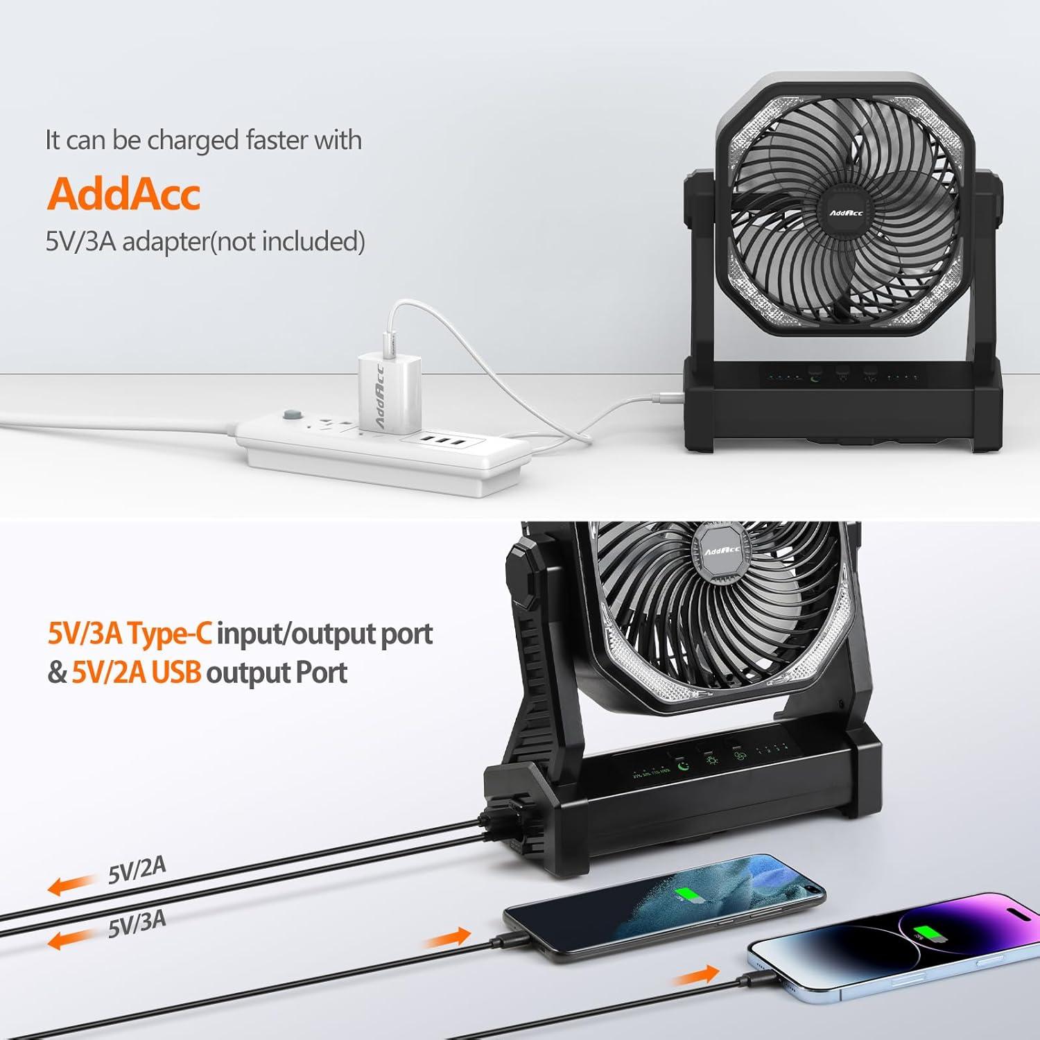 Ventilador de Camping AddAcc D10 20000mAh Recargable 58h