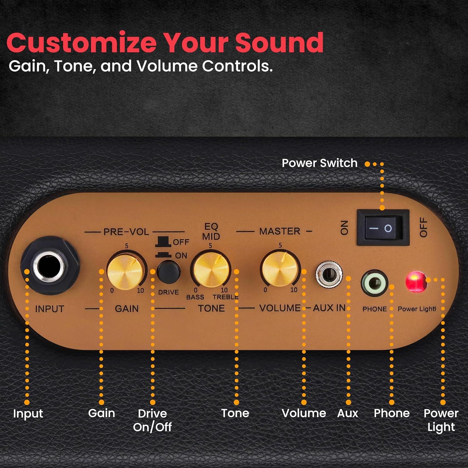 Amplificador de guitarra eléctrica portátil Pyle PGTAMPL232BK 5'' HD