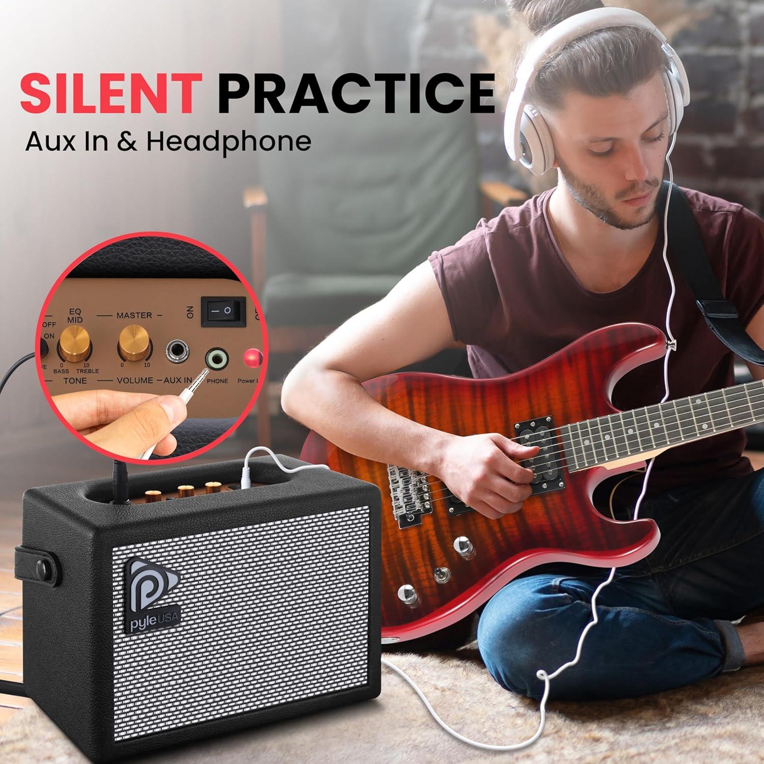 Amplificador de guitarra eléctrica portátil Pyle PGTAMPL232BK 5'' HD