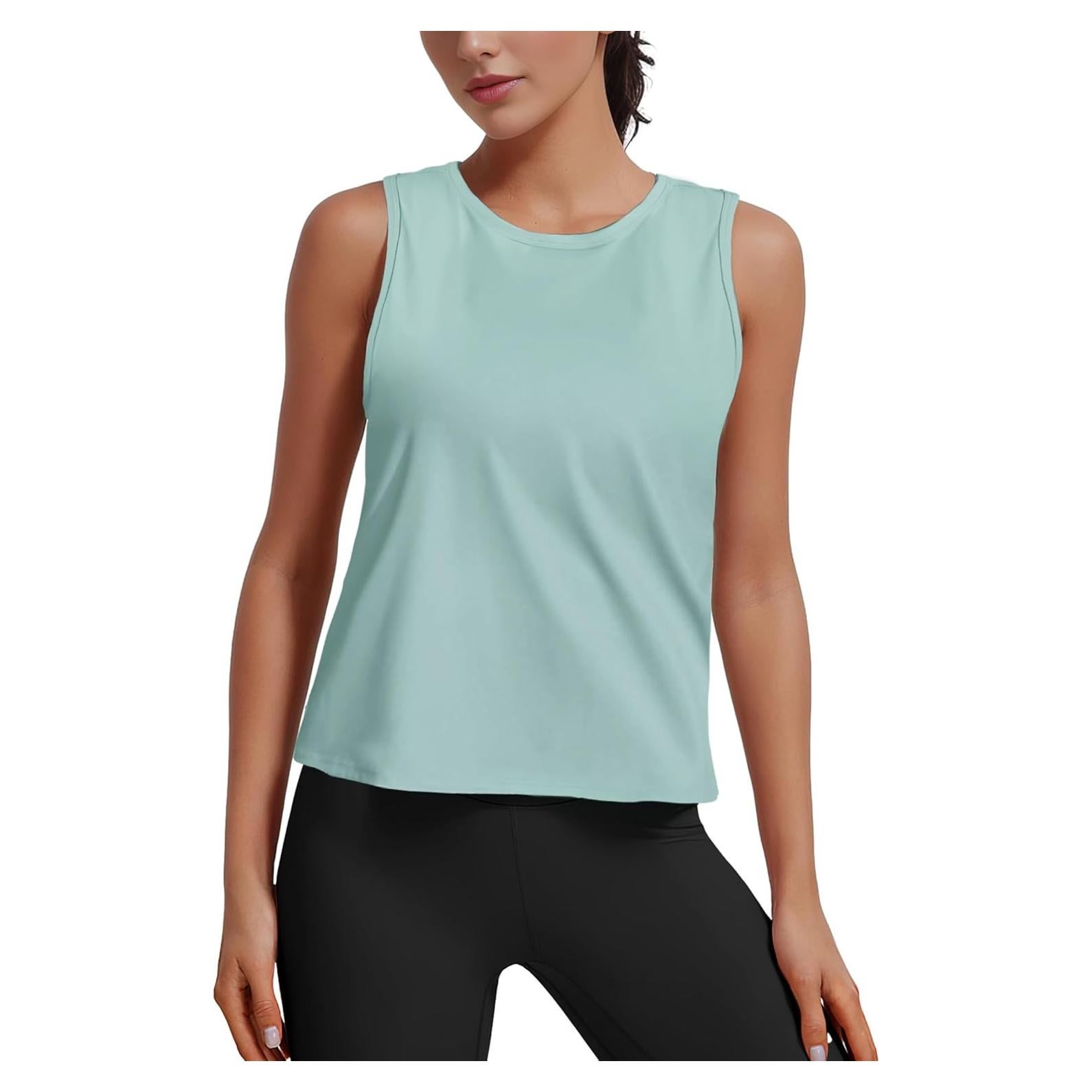 Camiseta sin mangas de seda helada para mujer Verde Mediana