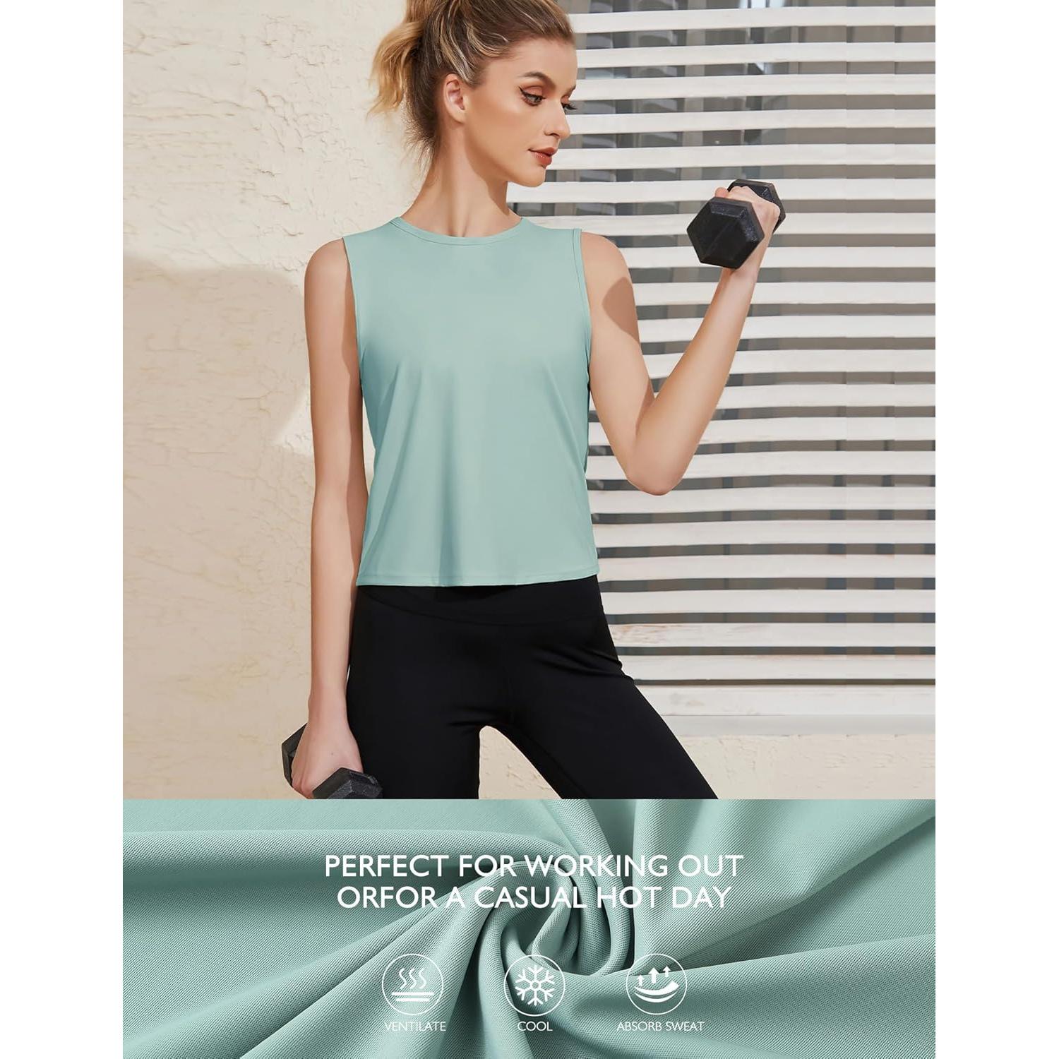 Camiseta sin mangas de seda helada para mujer Verde Mediana