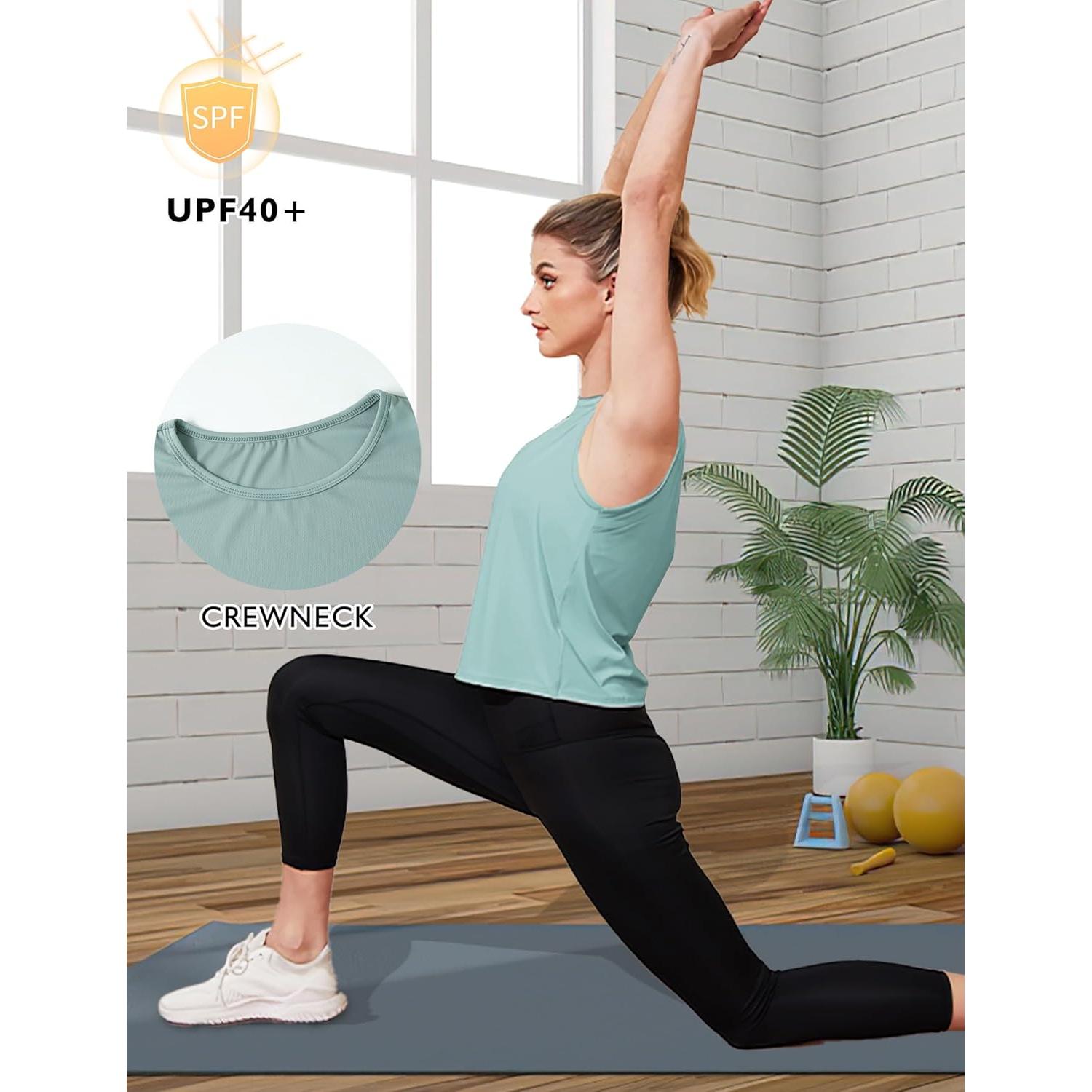 Camiseta sin mangas de seda helada para mujer Verde Mediana