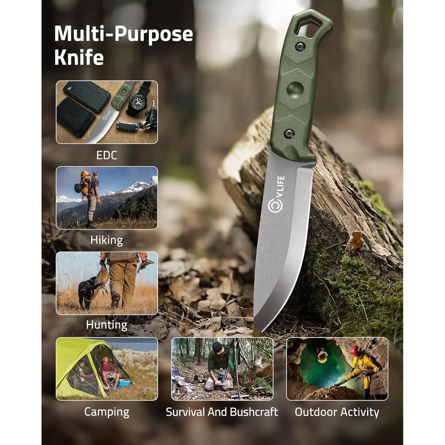 Cuchillo Fijo CVLIFE D2 Verde 25.7 cm con Funda