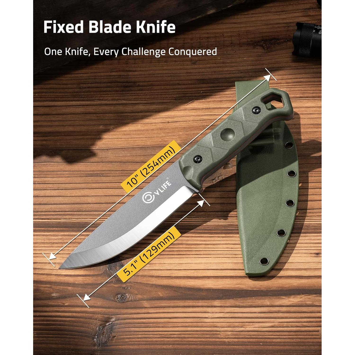 Cuchillo Fijo CVLIFE D2 Verde 25.7 cm con Funda