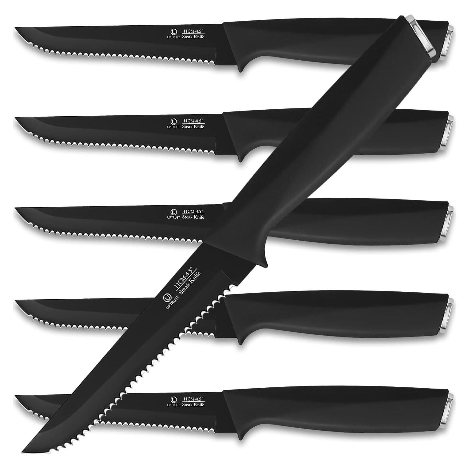 Juego de 6 Cuchillos de Carne UPTRUST - Acero Inoxidable Negro