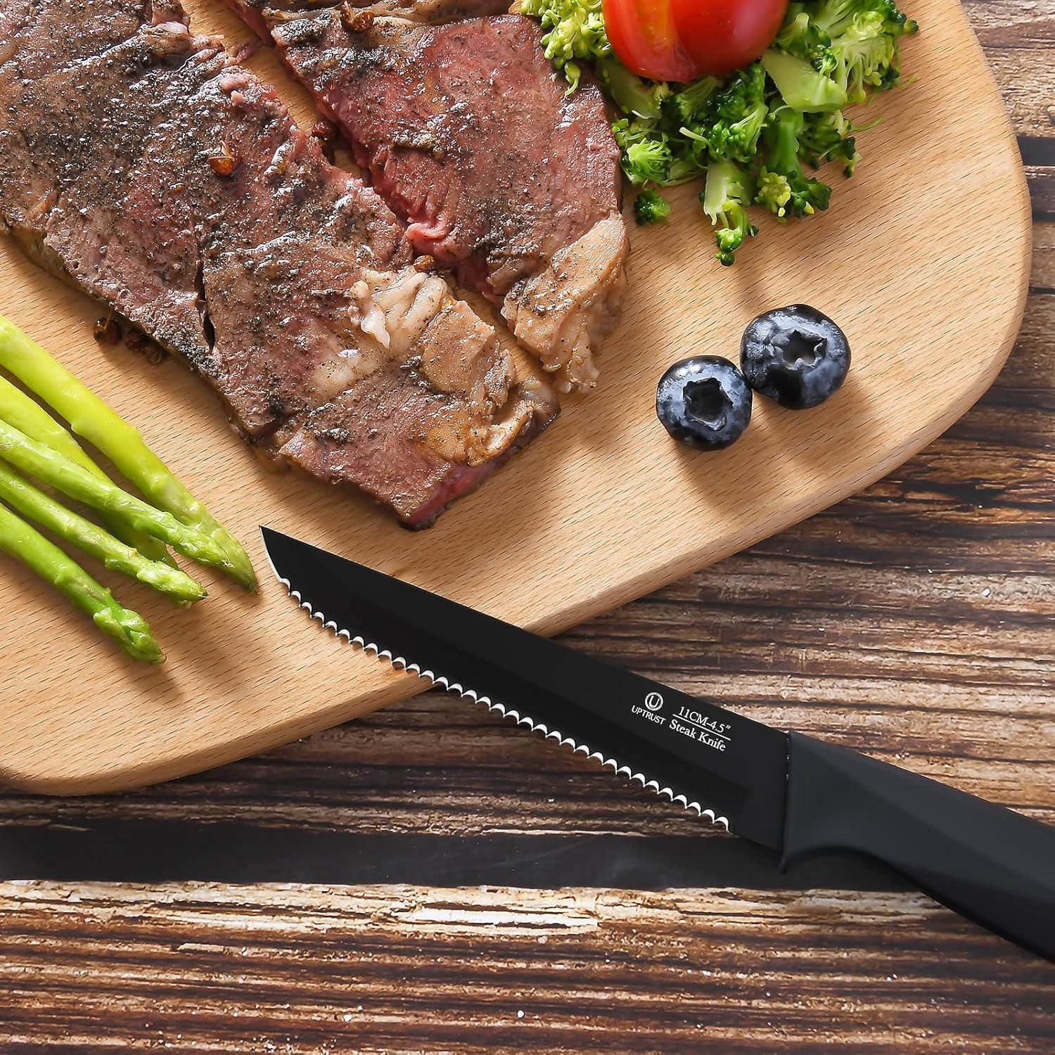 Juego de 6 Cuchillos de Carne UPTRUST - Acero Inoxidable Negro