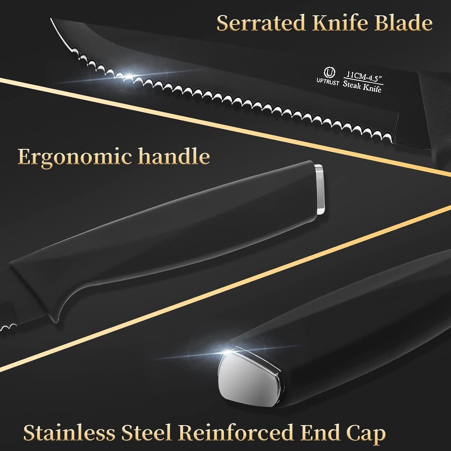 Juego de 6 Cuchillos de Carne UPTRUST - Acero Inoxidable Negro