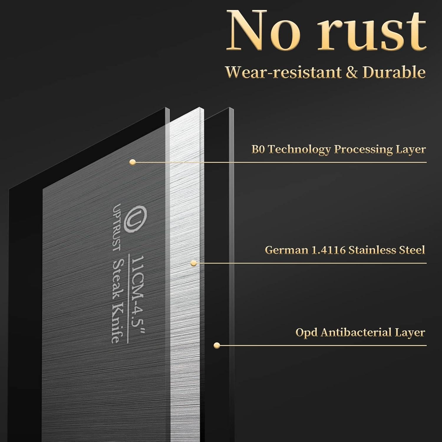 Juego de 6 Cuchillos de Carne UPTRUST - Acero Inoxidable Negro