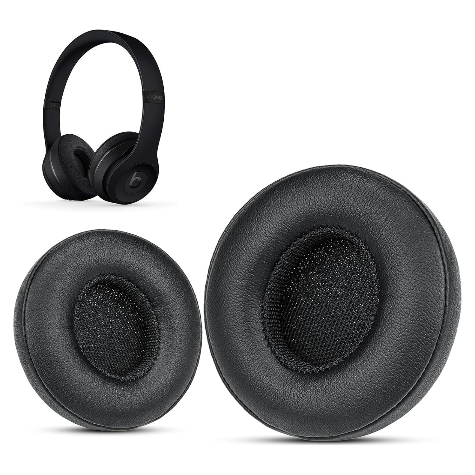 Almohadillas de Reemplazo para Auriculares Beats Solo 2 y 3 - Krone Kalpasmos - Cuero y Espuma Viscoelástica - Negro