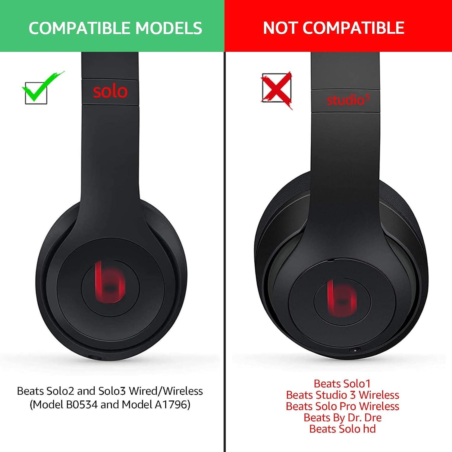 Almohadillas de Reemplazo para Auriculares Beats Solo 2 y 3 - Krone Kalpasmos - Cuero y Espuma Viscoelástica - Negro