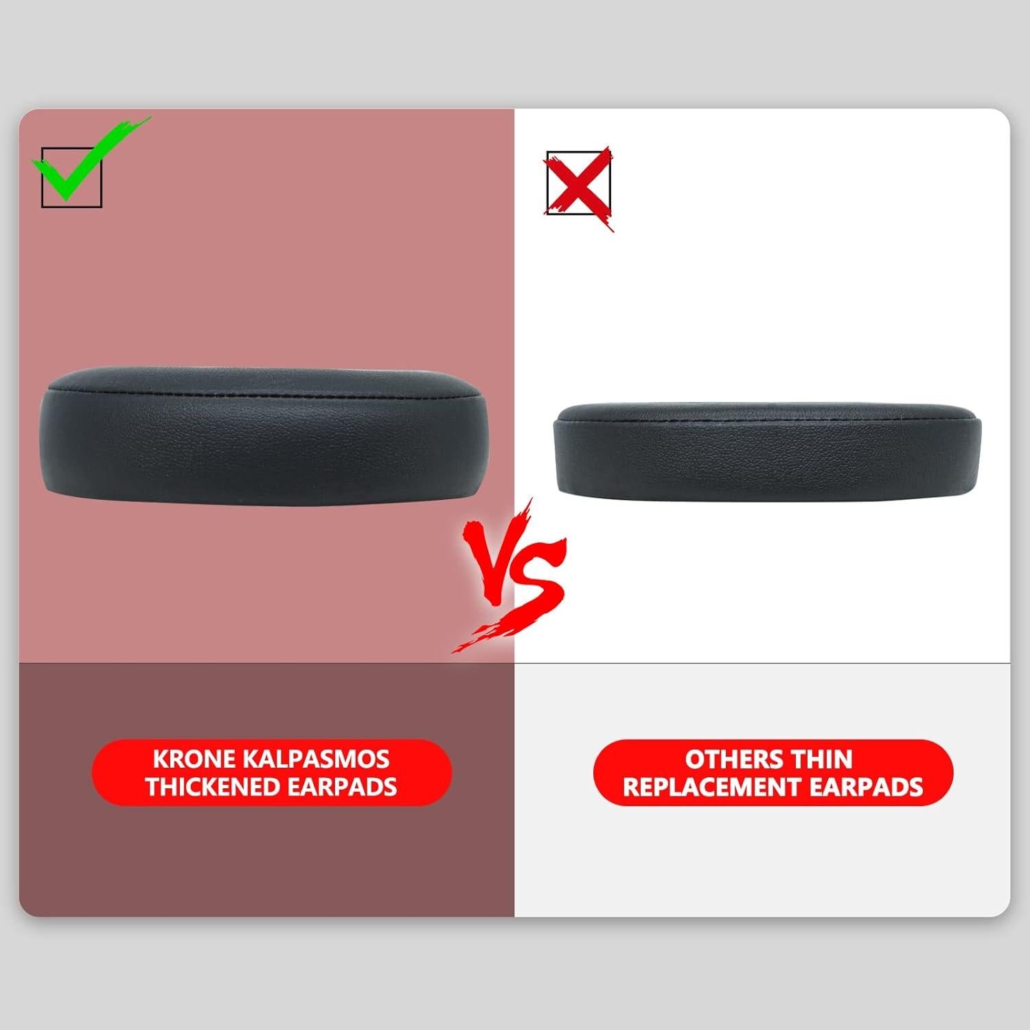 Almohadillas de Reemplazo para Auriculares Beats Solo 2 y 3 - Krone Kalpasmos - Cuero y Espuma Viscoelástica - Negro