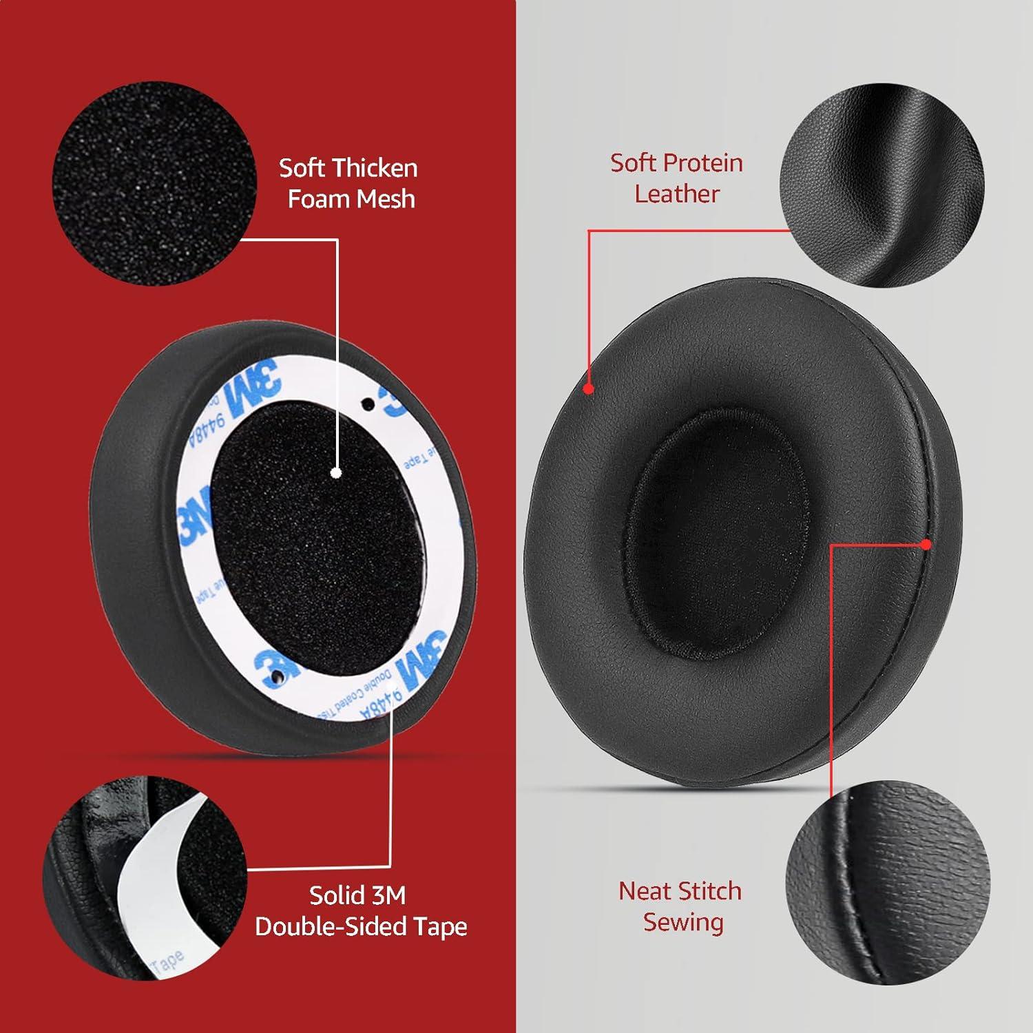 Almohadillas de Reemplazo para Auriculares Beats Solo 2 y 3 - Krone Kalpasmos - Cuero y Espuma Viscoelástica - Negro