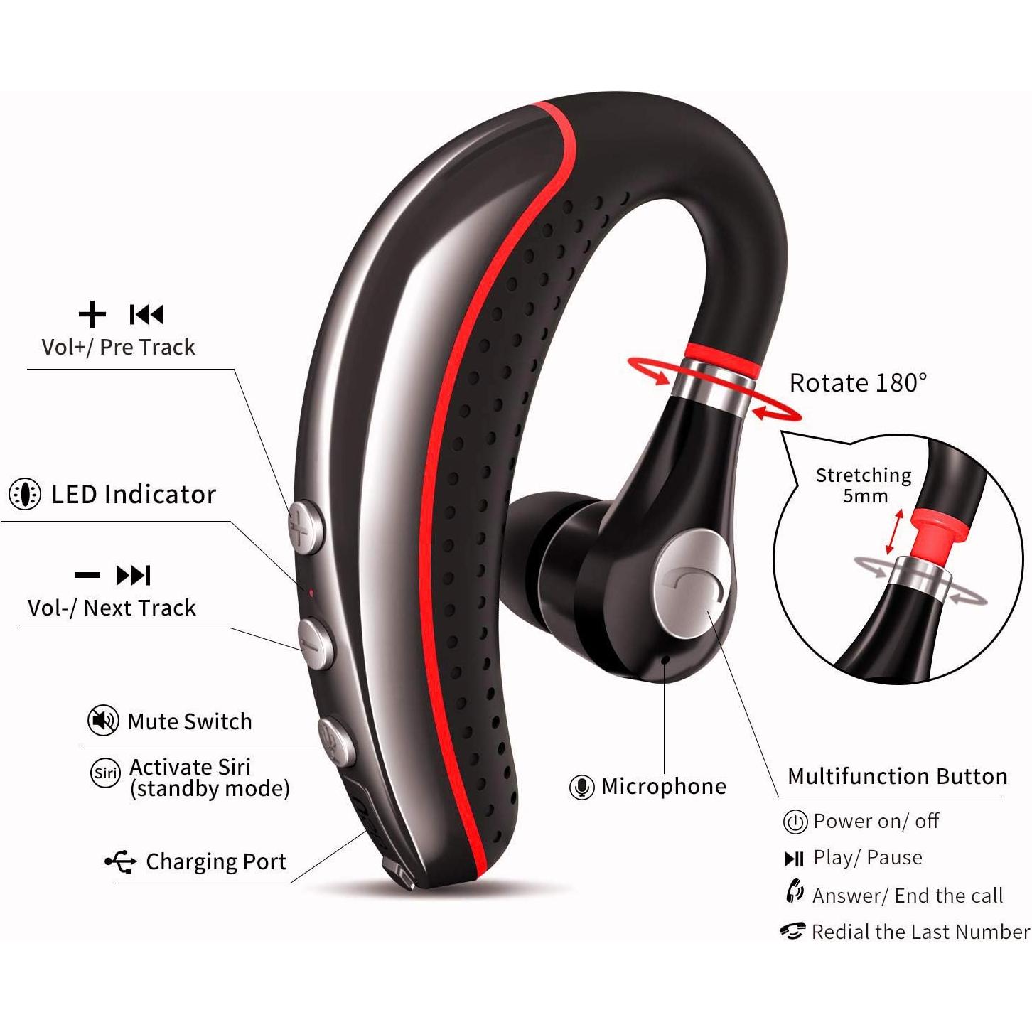 Auricular Bluetooth Inalámbrico Valear A8 Rojo con Cancelación de Ruido