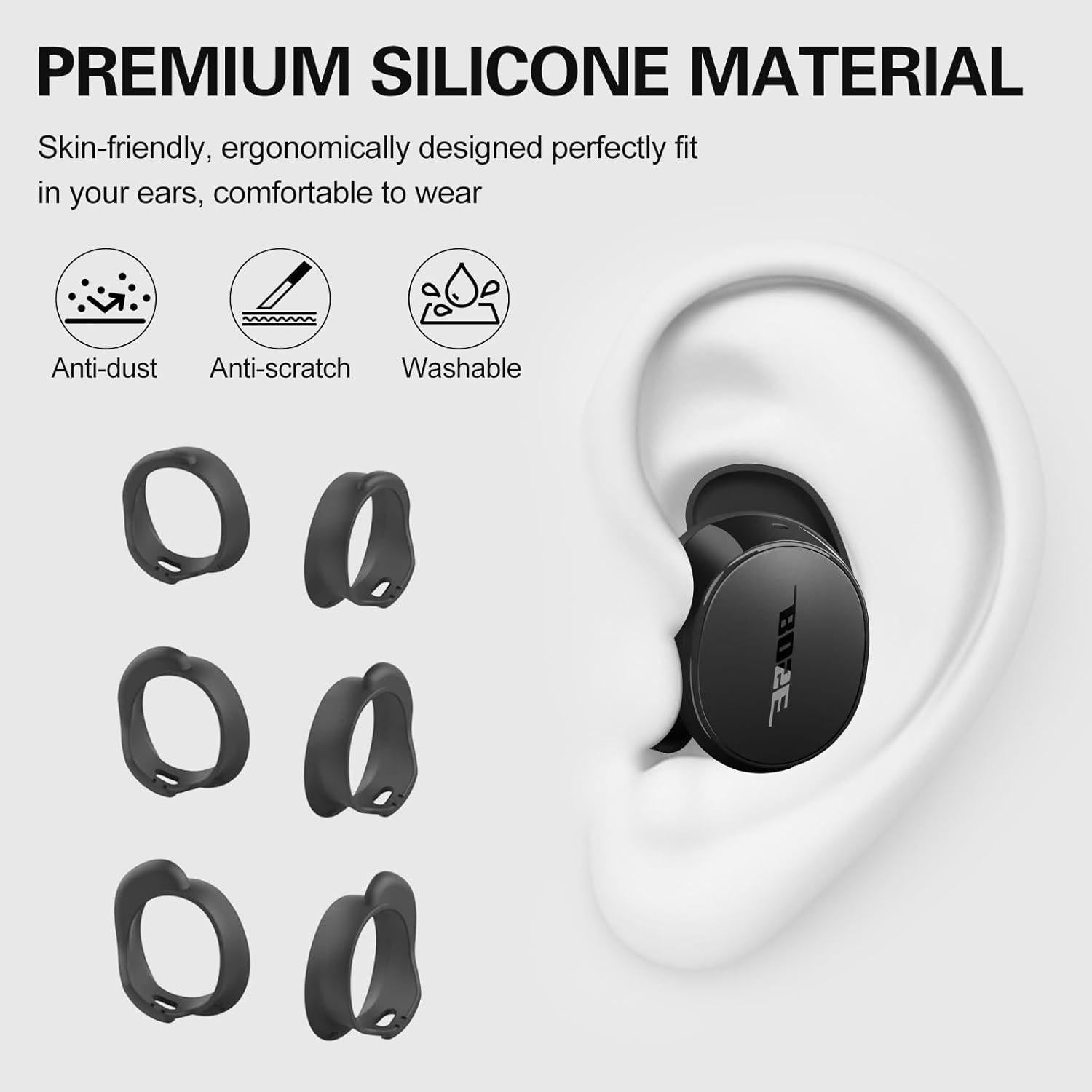 Cubiertas de Puntas de Oído Silicona para Bose QC Earbuds 2024 - 3 Pairs