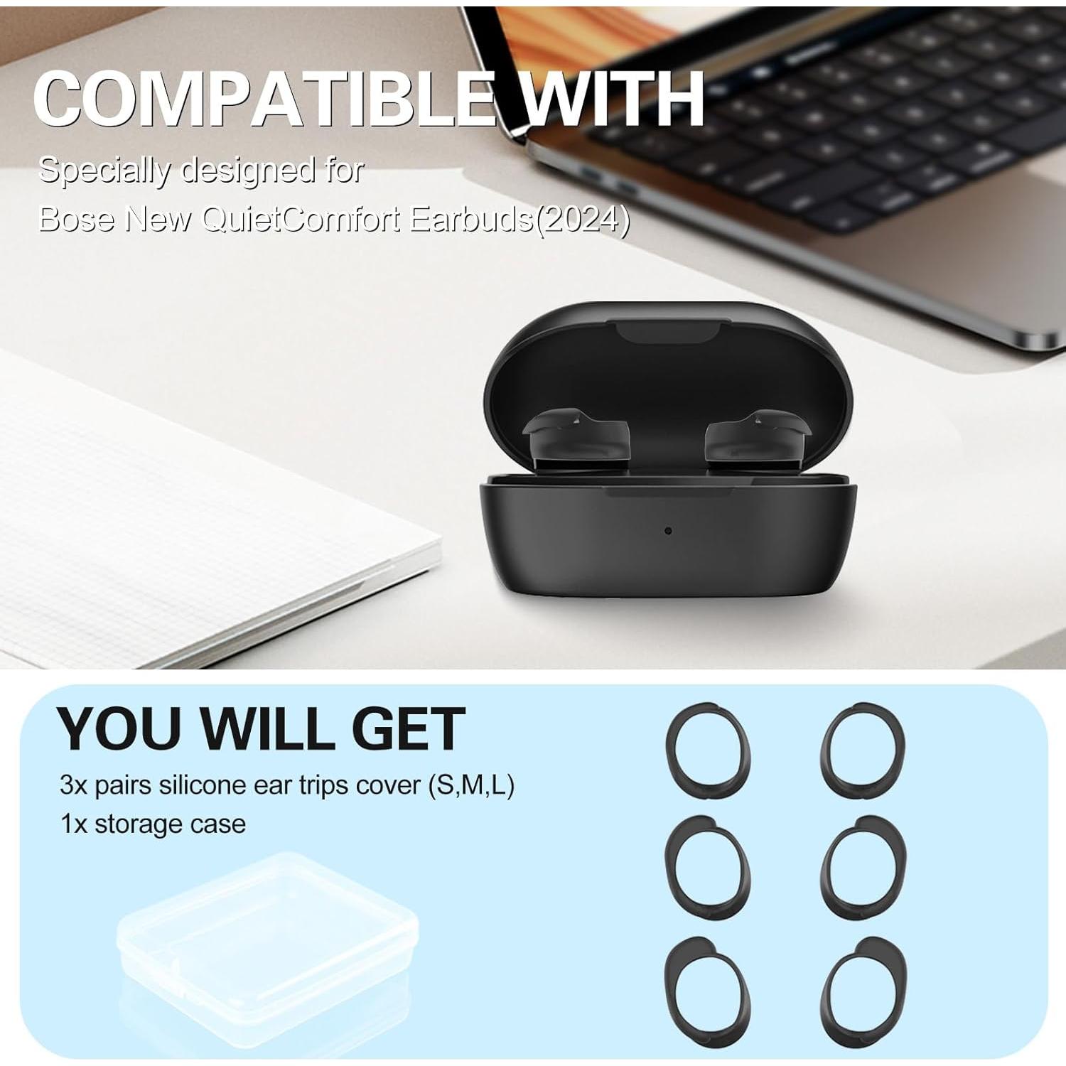 Cubiertas de Puntas de Oído Silicona para Bose QC Earbuds 2024 - 3 Pairs