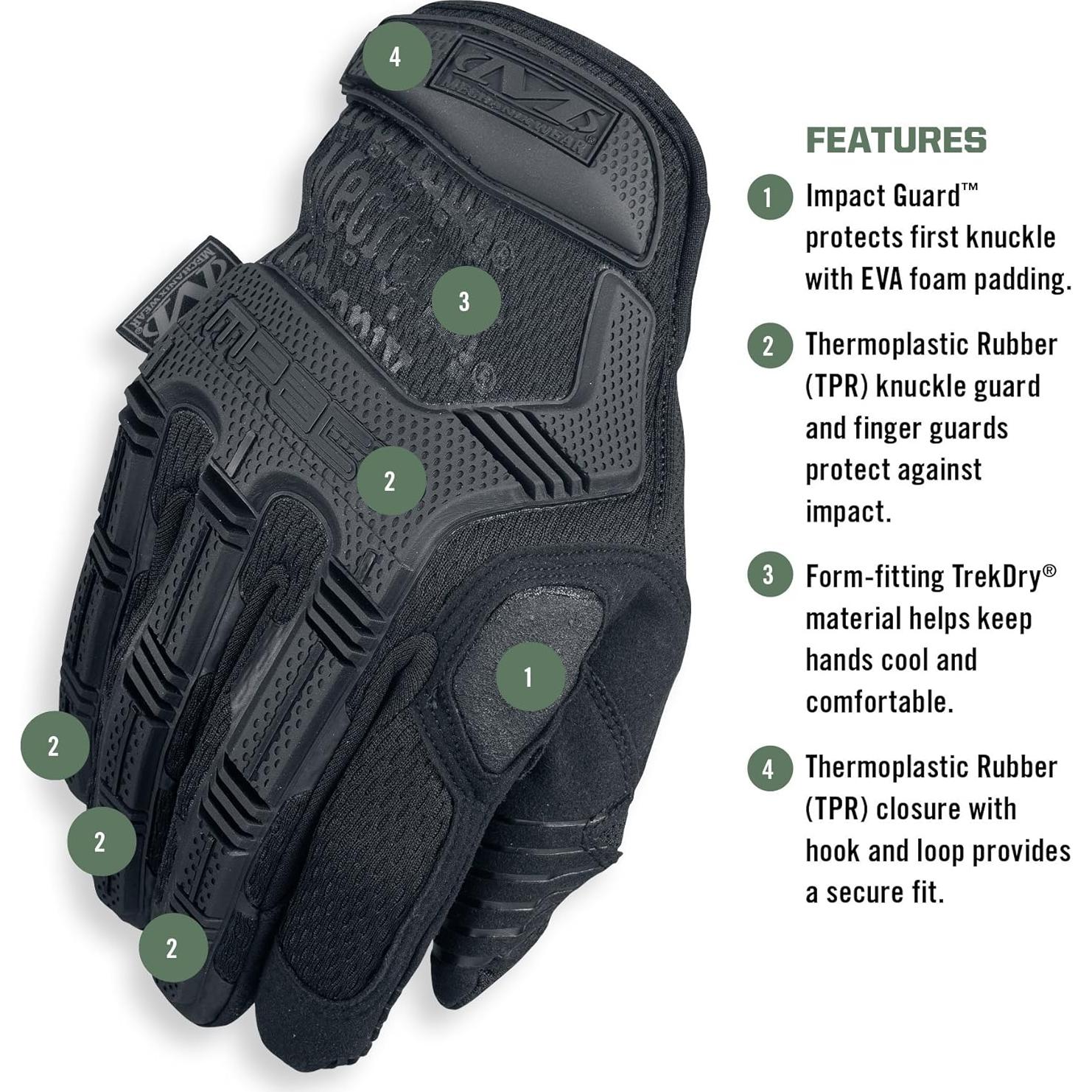 Guantes Tácticos Mechanix Wear M-Pact Covert Negros Medianos