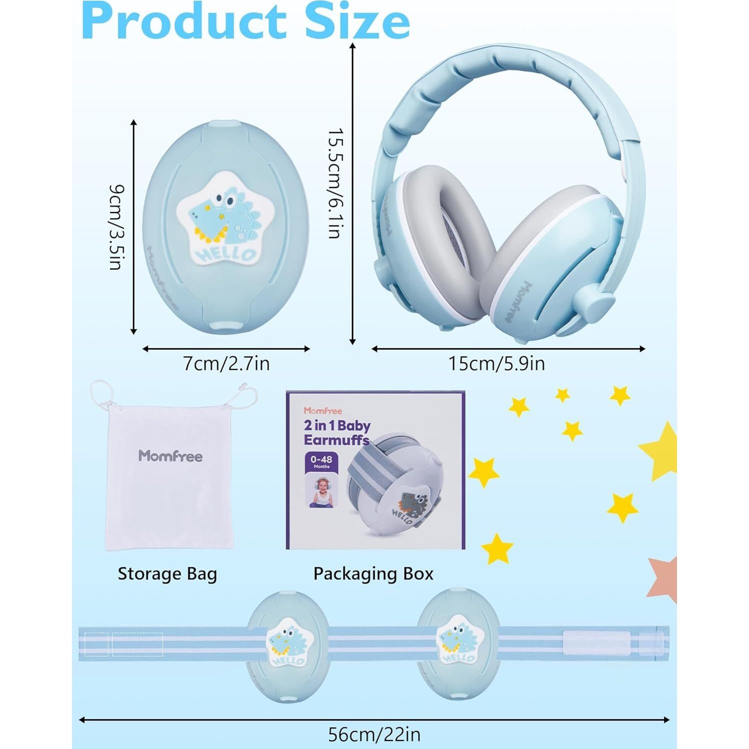 Auriculares para Bebés 2 en 1 Reducción de Ruido Azul