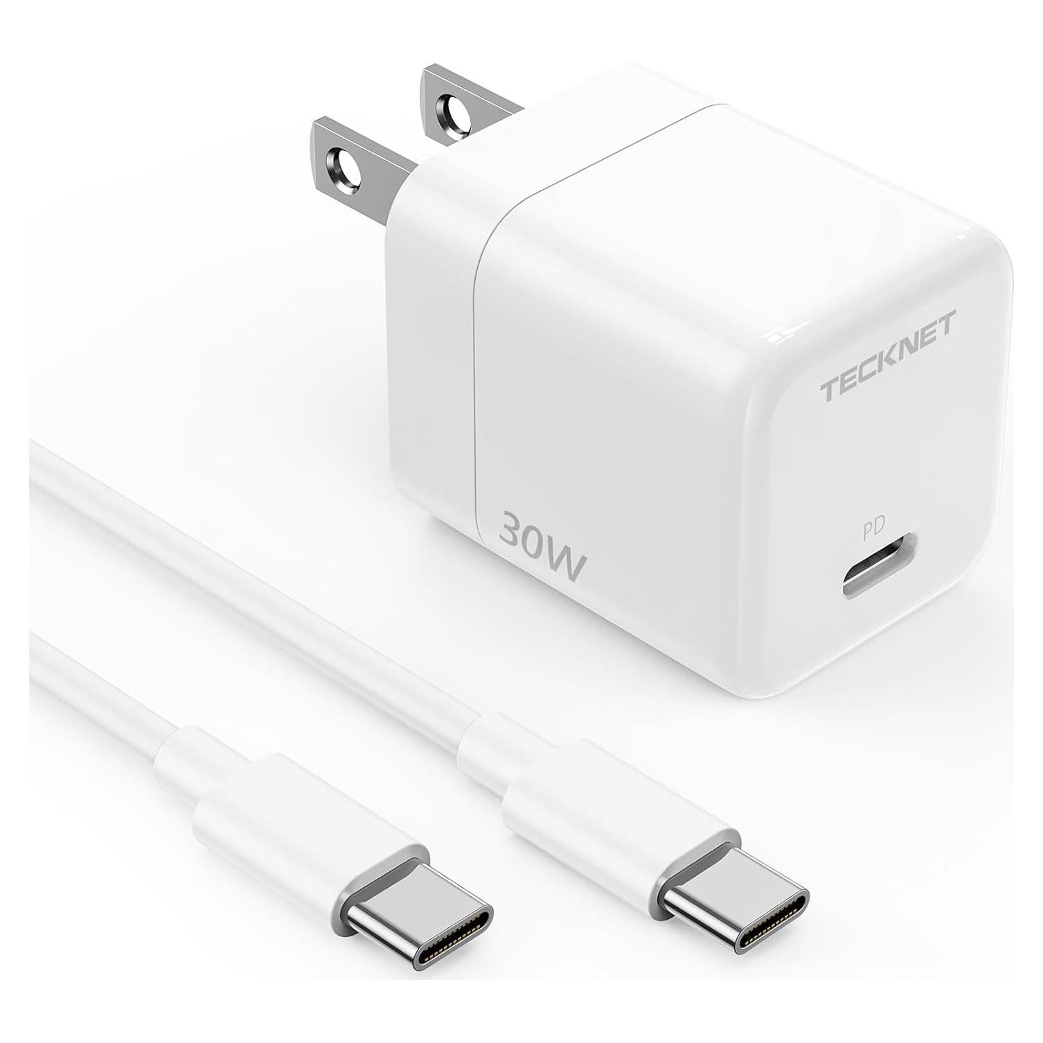 Cargador TECKNET USB C 30W Plegable Carga Rápida con Cable 1.5m