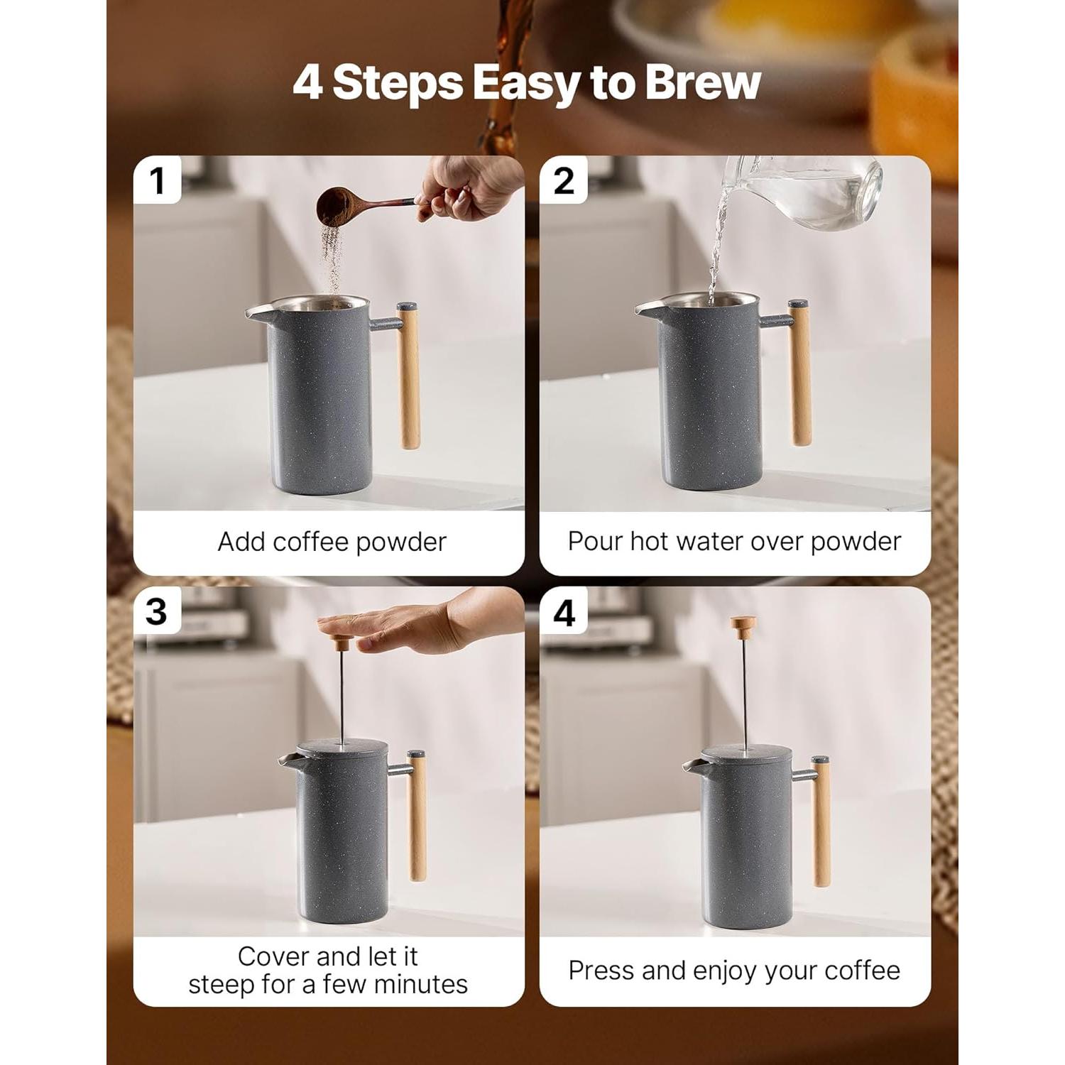 Cafetera Prensa Francesa VEVOR 1L Acero Inoxidable Doble Pared