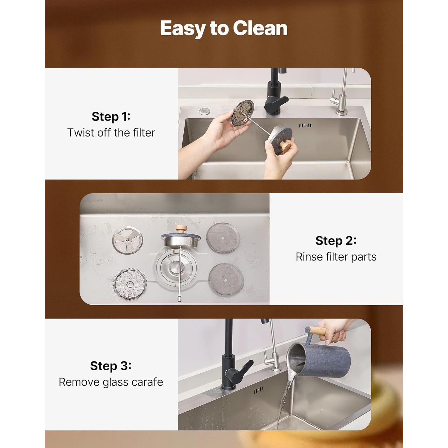 Cafetera Prensa Francesa VEVOR 1L Acero Inoxidable Doble Pared