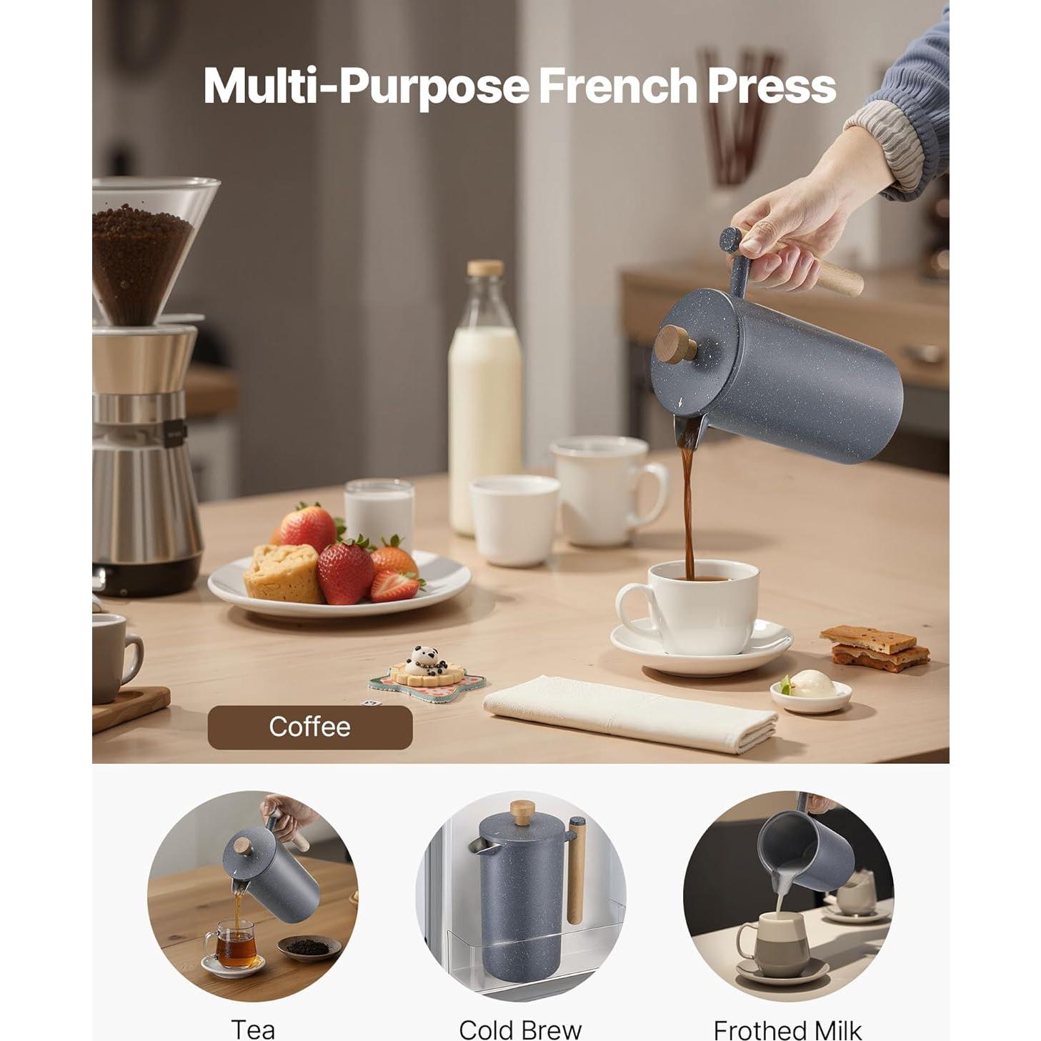 Cafetera Prensa Francesa VEVOR 1L Acero Inoxidable Doble Pared