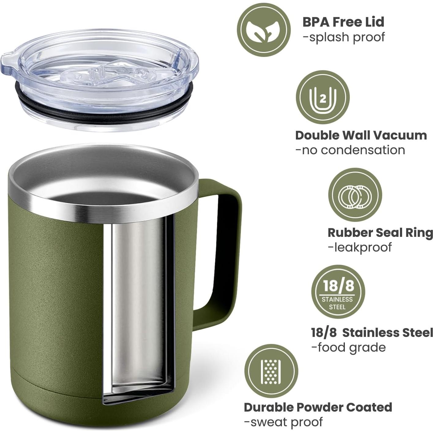 Taza de Café Aislada MEWAY 340g Verde Militar Doble Pared