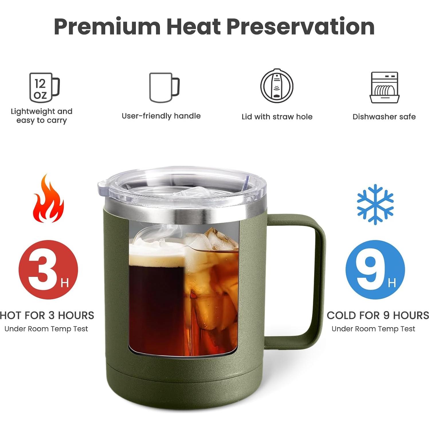 Taza de Café Aislada MEWAY 340g Verde Militar Doble Pared