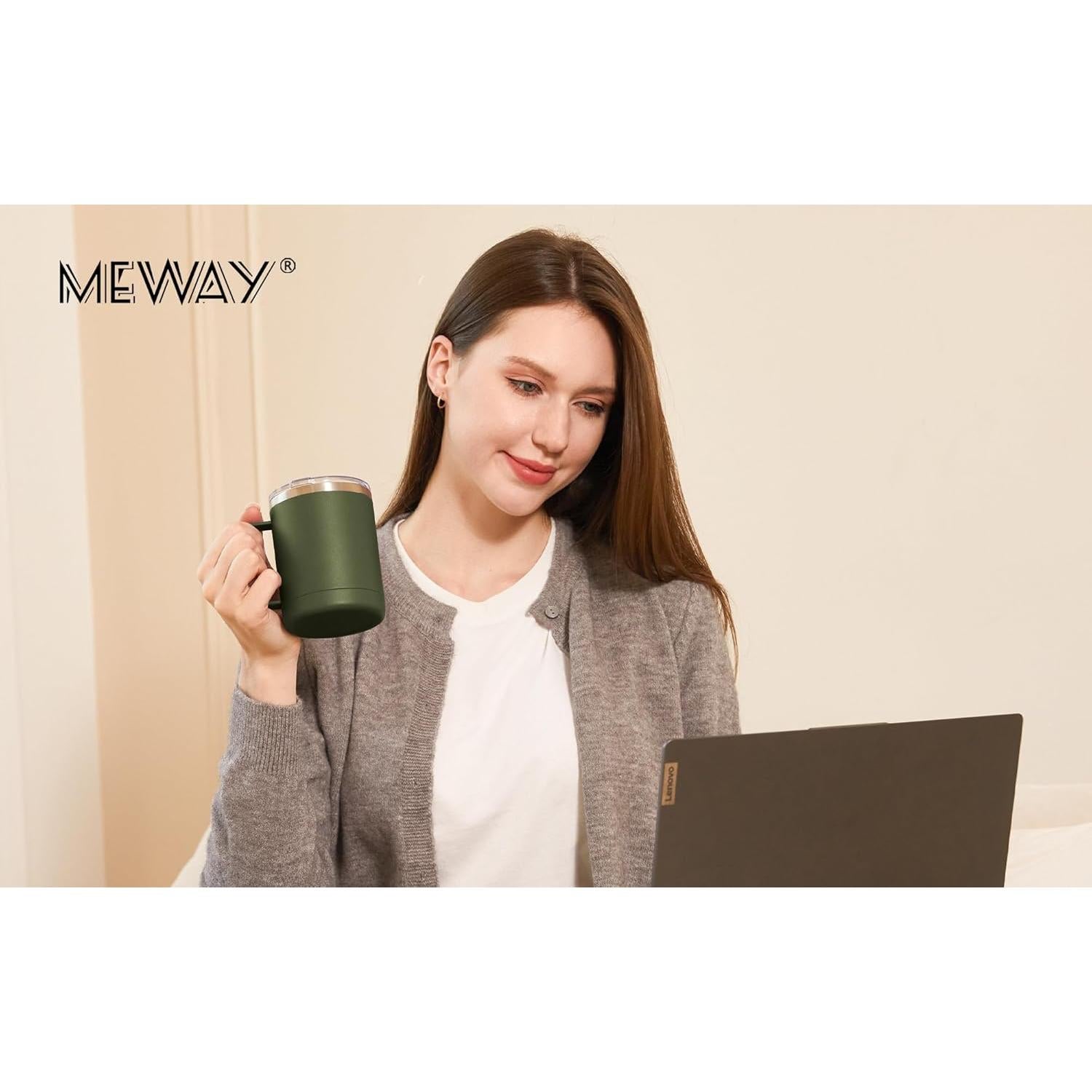 Taza de Café Aislada MEWAY 340g Verde Militar Doble Pared
