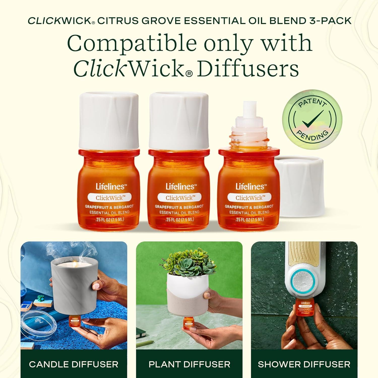 ClickWick Aceites Esenciales Grove Cítrico 3 Paquetes 200h