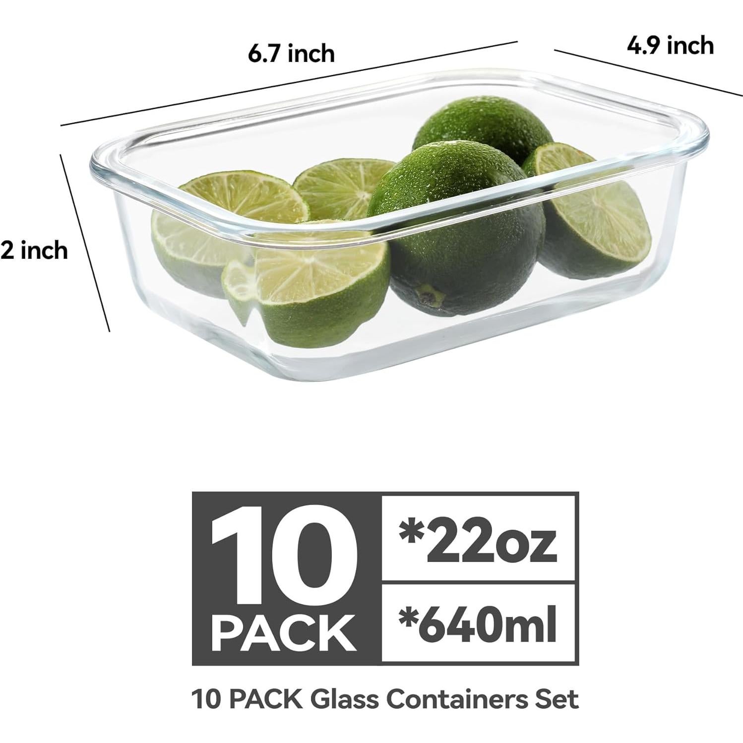 BAYZZ 10 Envases de Vidrio 650 ml con Tapas Herméticas