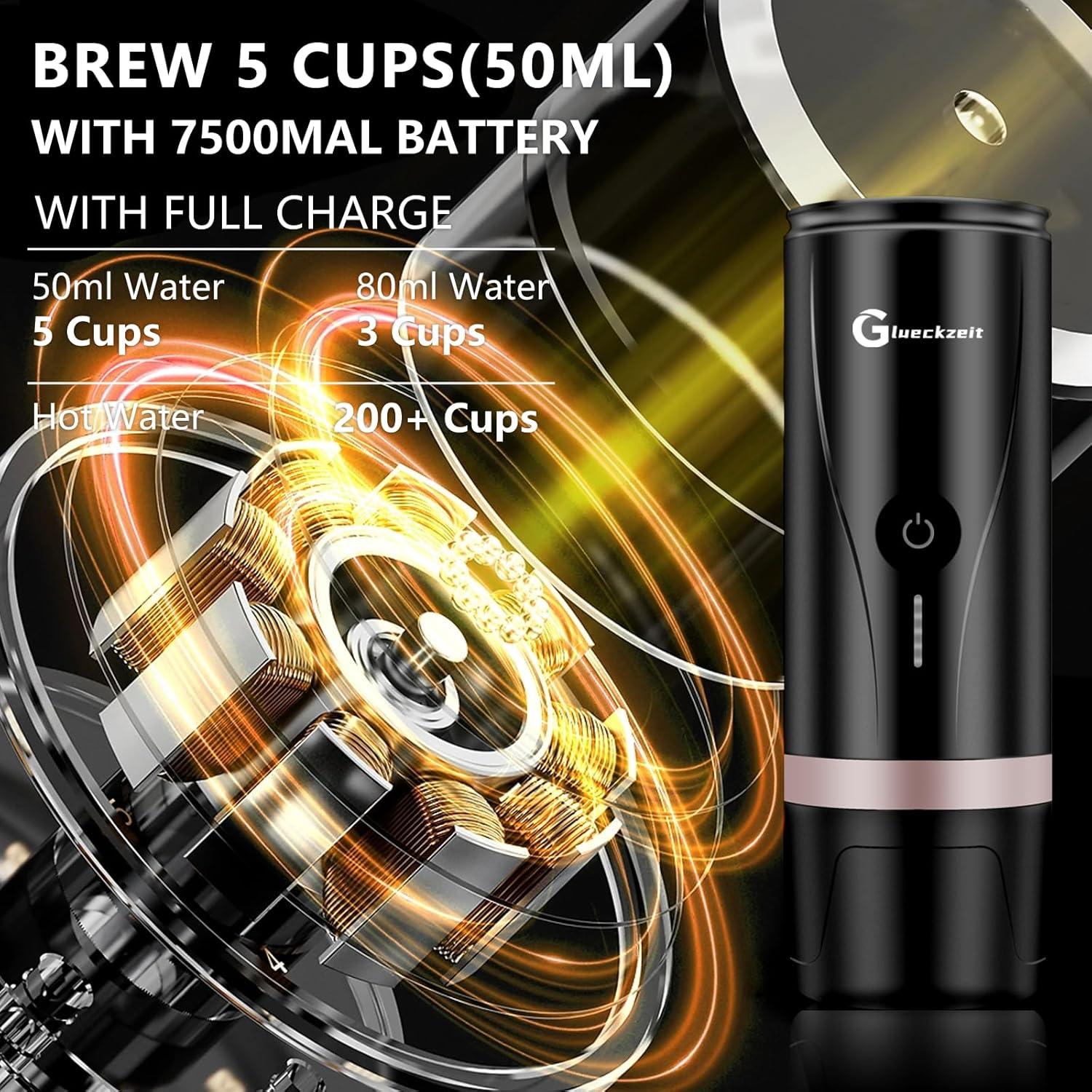 Cafetera Espresso Portátil Glueckzeit PCM03 - Calentamiento Rápido 3 Min