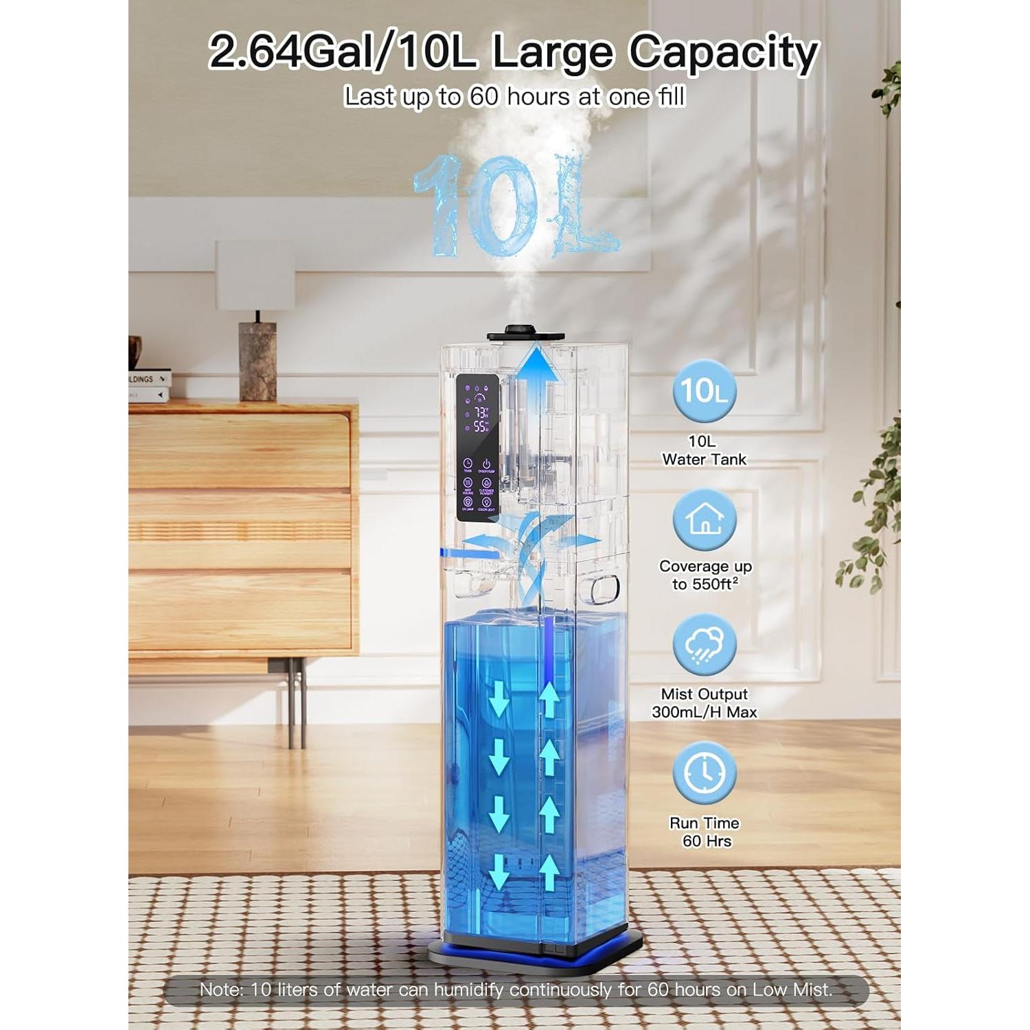 Humidificador Ultrasonido Zeova 10L Negro 60H 550ft²