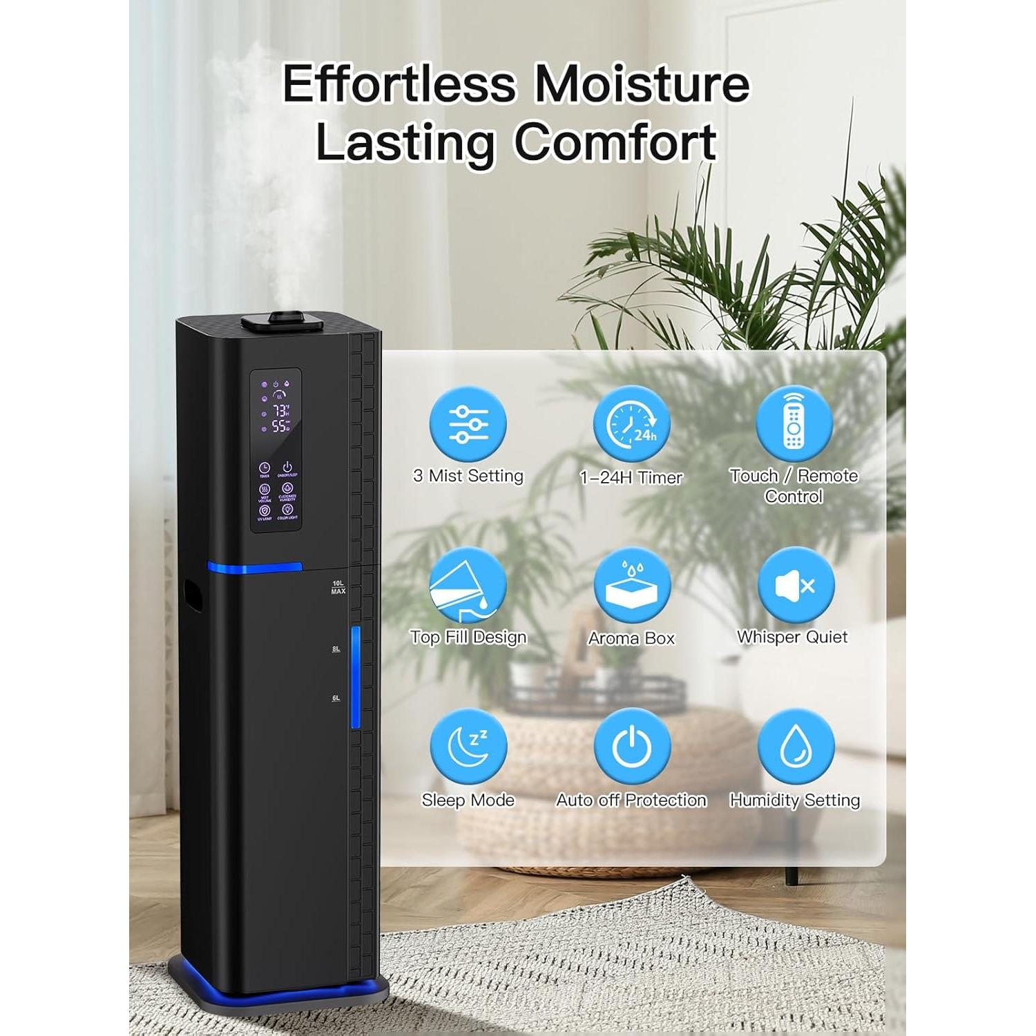 Humidificador Ultrasonido Zeova 10L Negro 60H 550ft²