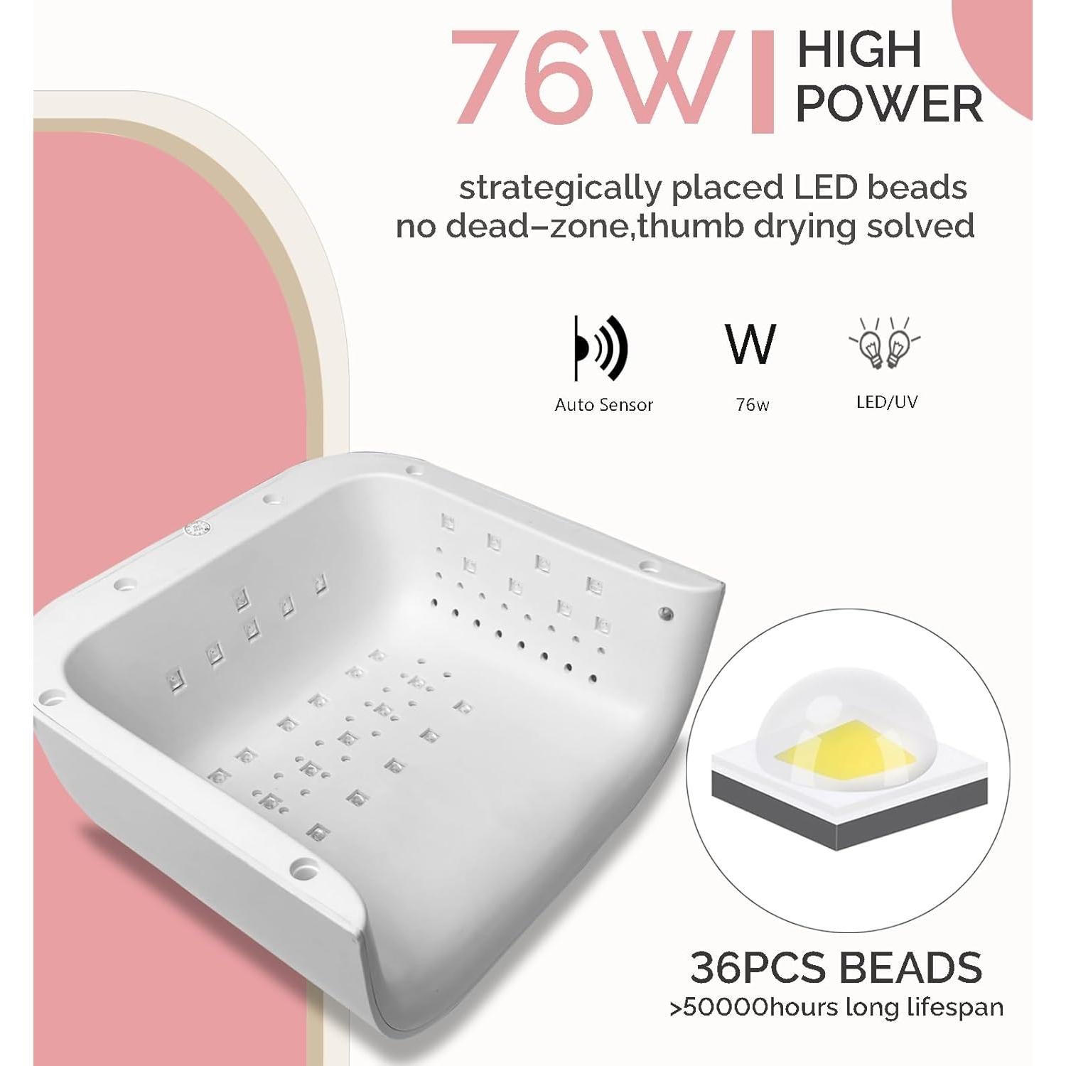 Lámpara UV LED 76W OBEGOO para Esmalte en Gel con Sensor