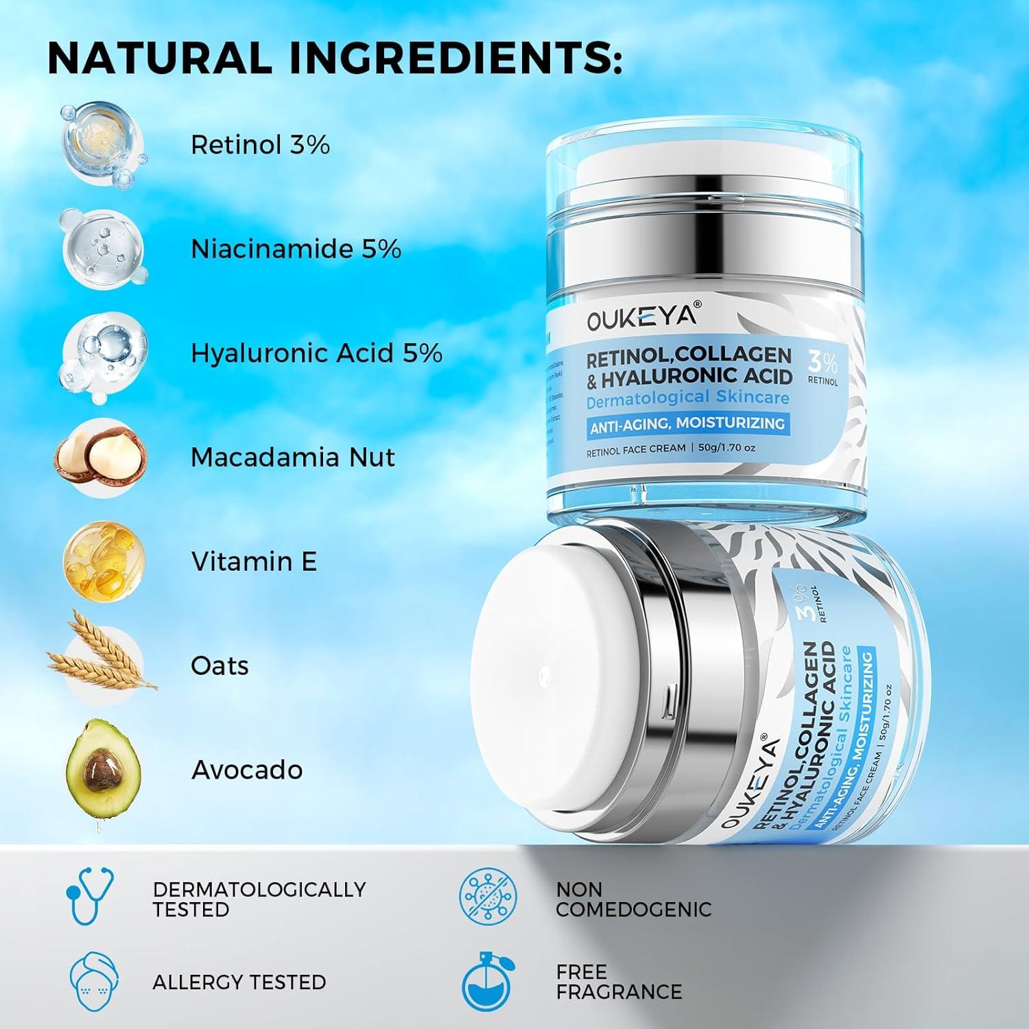 Crema Hidratante Anti-Envejecimiento OUKEYA 3% Retinol 50g