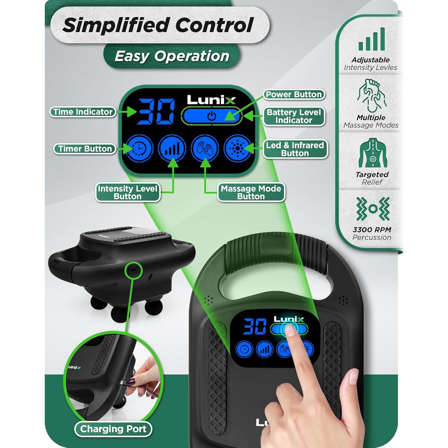 Pistola de Masaje Profesional Lunix LX25 con Luz Infrarroja