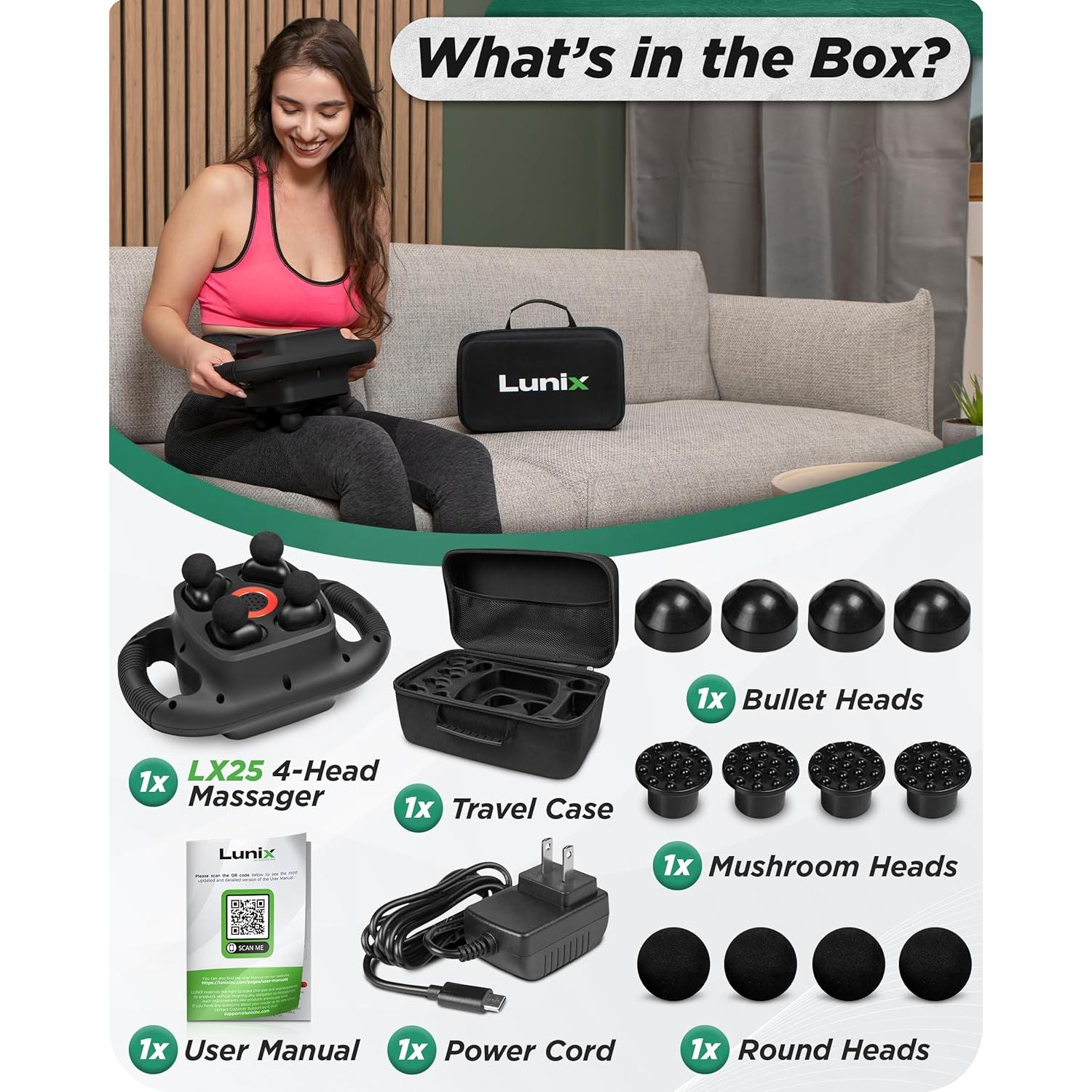 Pistola de Masaje Profesional Lunix LX25 con Luz Infrarroja