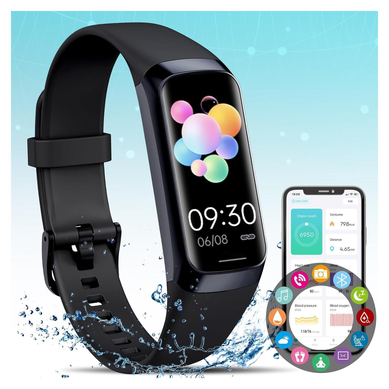 Reloj Inteligente KYUHJU Fitness Negro con Monitor de Salud