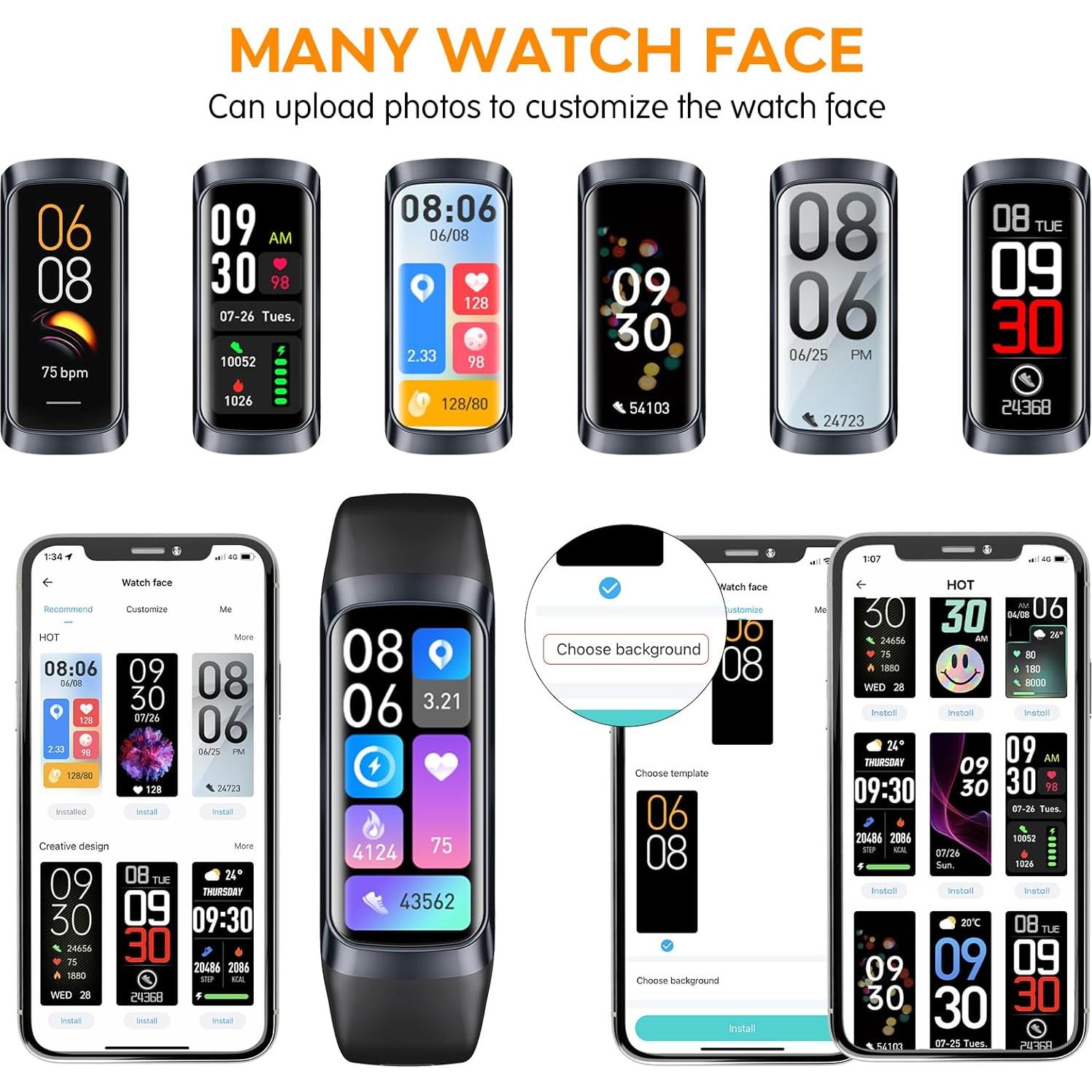 Reloj Inteligente KYUHJU Fitness Negro con Monitor de Salud