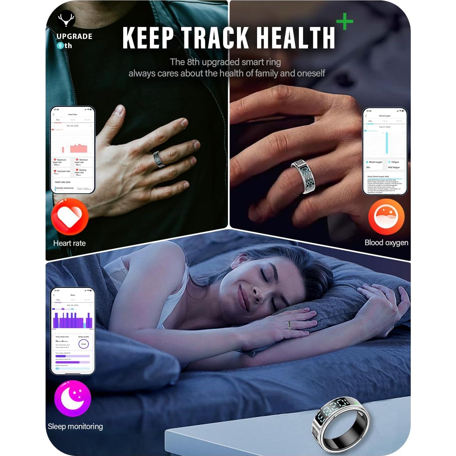 Anillo Inteligente DEERLET 8ª Gen Salud y Fitness - Pantalla LED