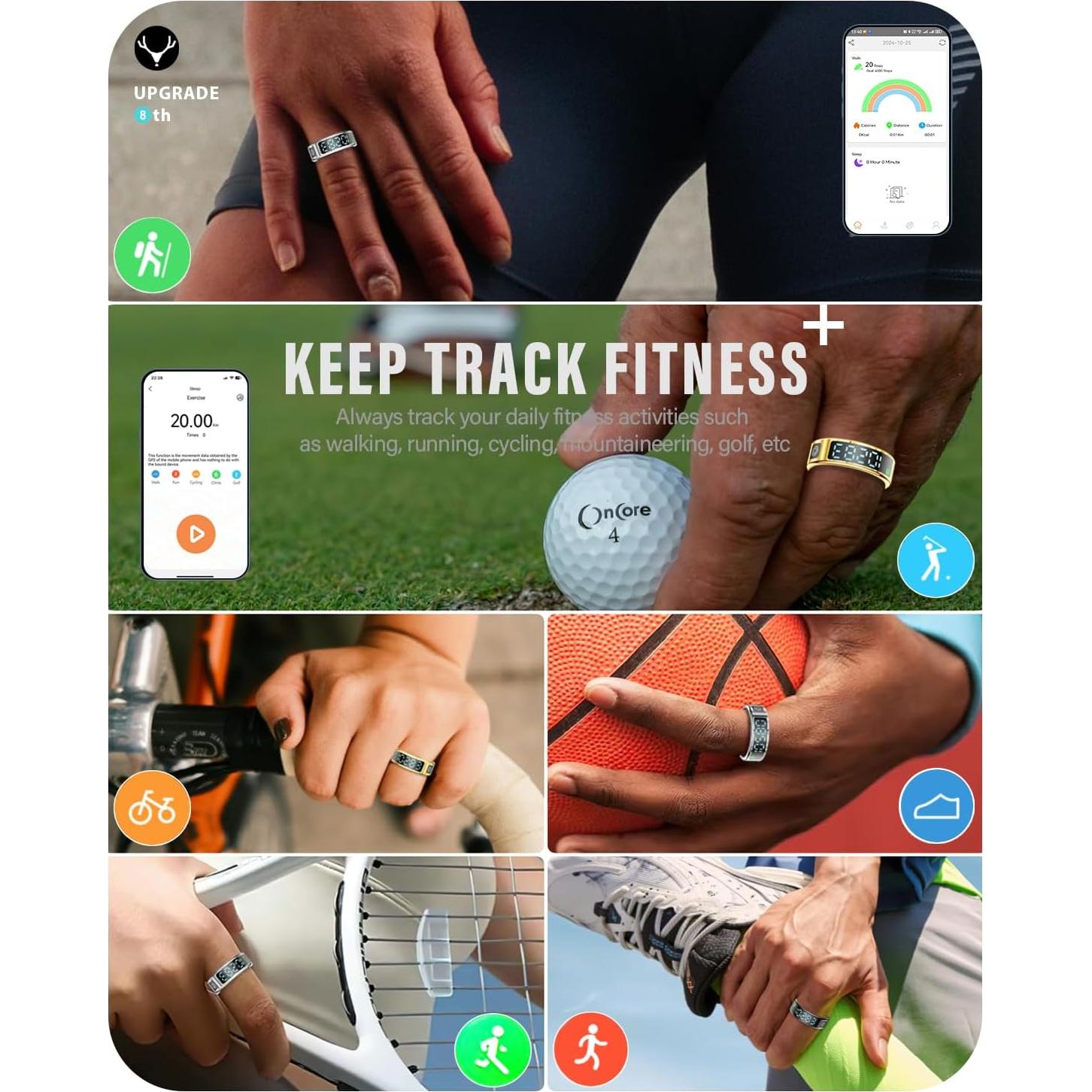 Anillo Inteligente DEERLET 8ª Gen Salud y Fitness - Pantalla LED