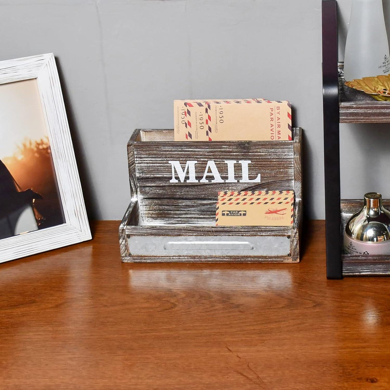 Organizador de Correo de Madera OKSQW Vintage 2 Ranuras 15x22.5cm