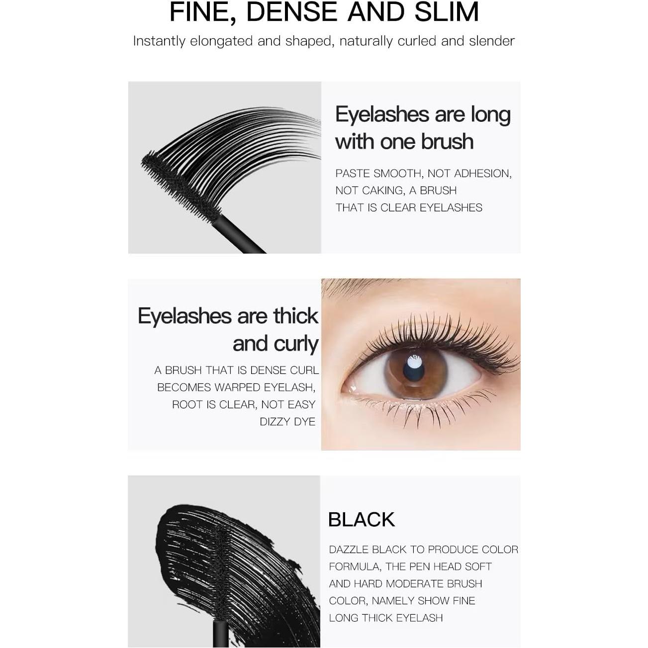 Máscara de Pestañas 4D SENANA MARINA - Impermeable, Volumen y Longitud, Paquete de 3