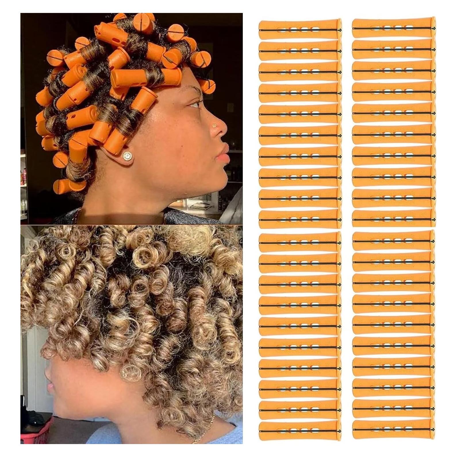 40 Varillas de Plástico Naranjas para Rulos Sin Calor Meigick