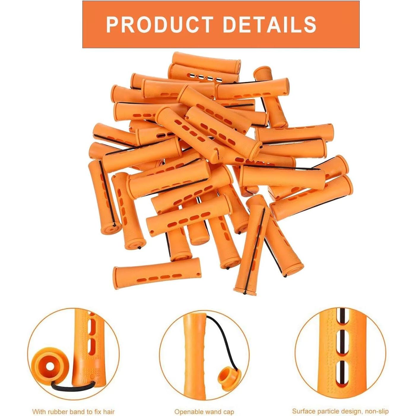 40 Varillas de Plástico Naranjas para Rulos Sin Calor Meigick