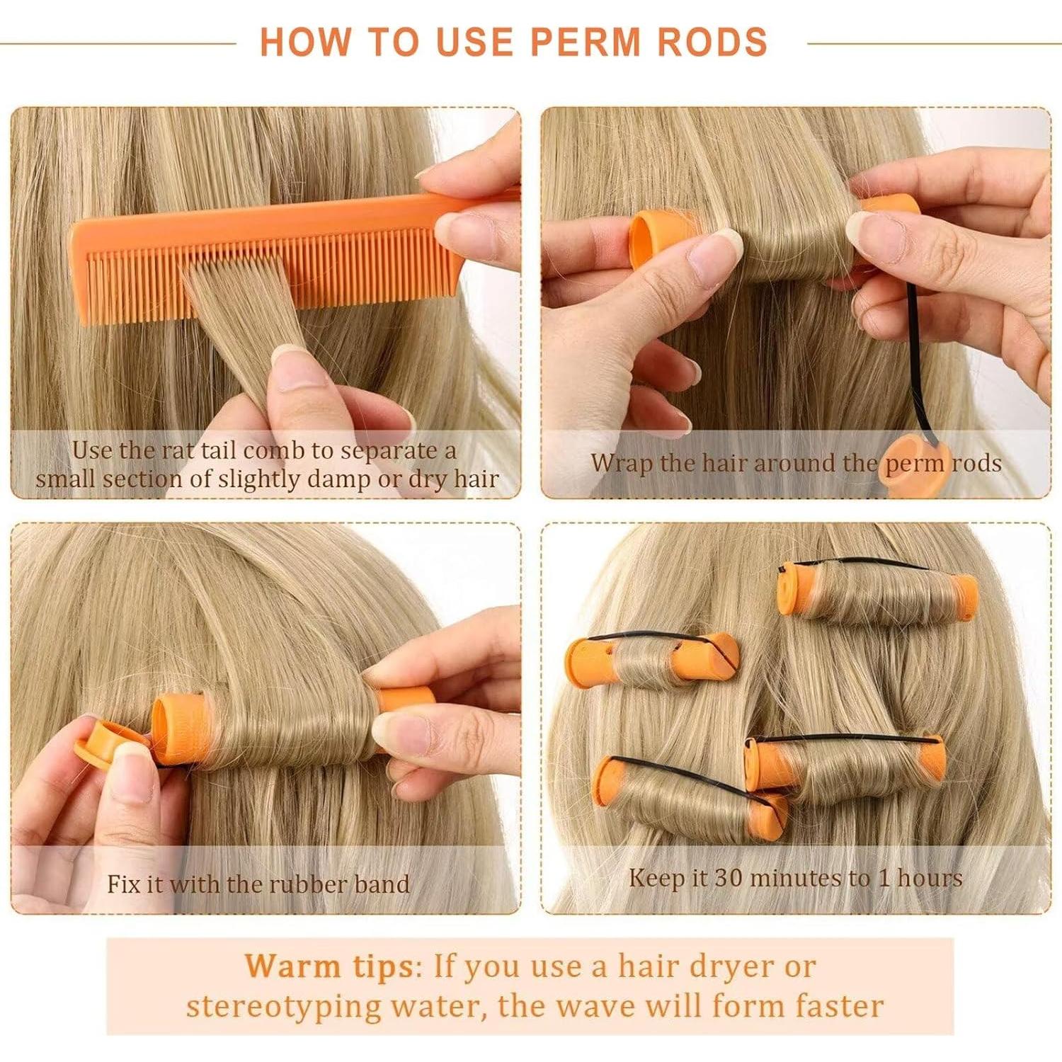 40 Varillas de Plástico Naranjas para Rulos Sin Calor Meigick