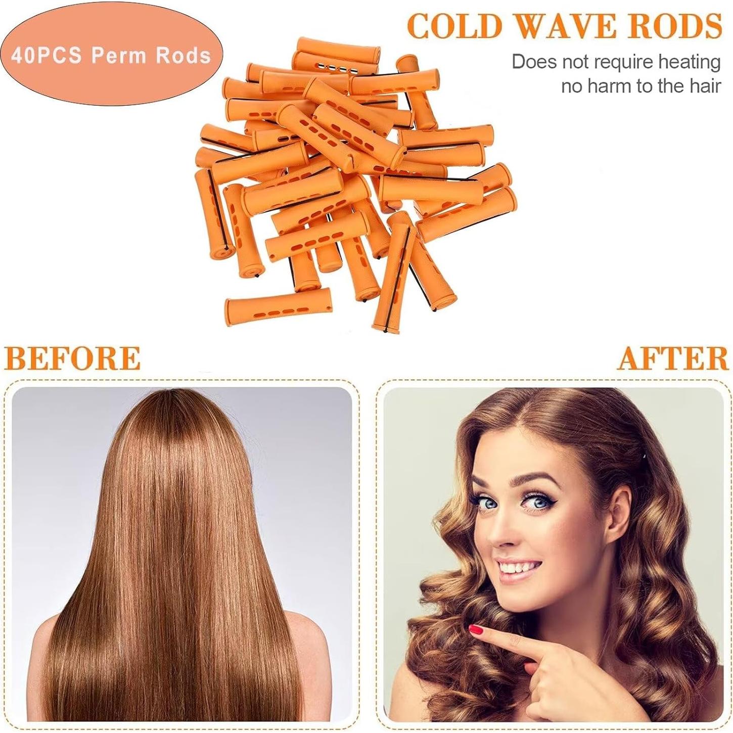 40 Varillas de Plástico Naranjas para Rulos Sin Calor Meigick