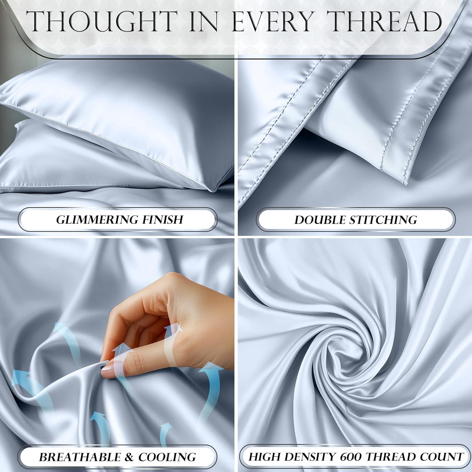 Juego de Sábanas de Satén DECOLURE Individual 3 Piezas Azul Bebé