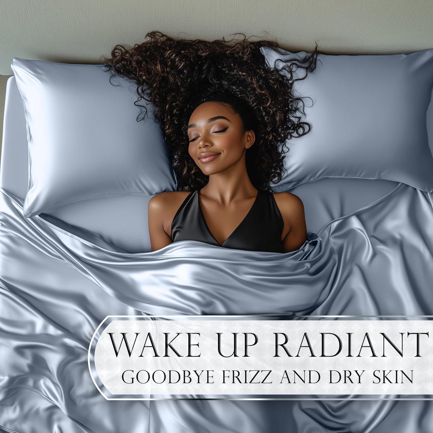 Juego de Sábanas de Satén DECOLURE Individual 3 Piezas Azul Bebé