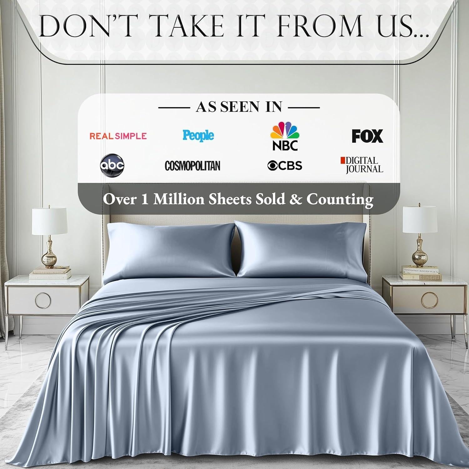 Juego de Sábanas de Satén DECOLURE Individual 3 Piezas Azul Bebé